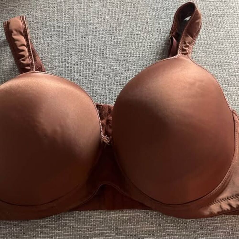 Ashley Stuart Brown Satin Full Coverage Underwire Double Strap Bra 42 D